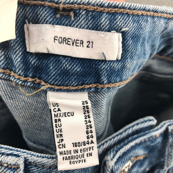 Forever 21 Jeans Womens 25 90s Fit Blue Colorblock Relaxed Frayed Button Fly NWT - Picture 9 of 11